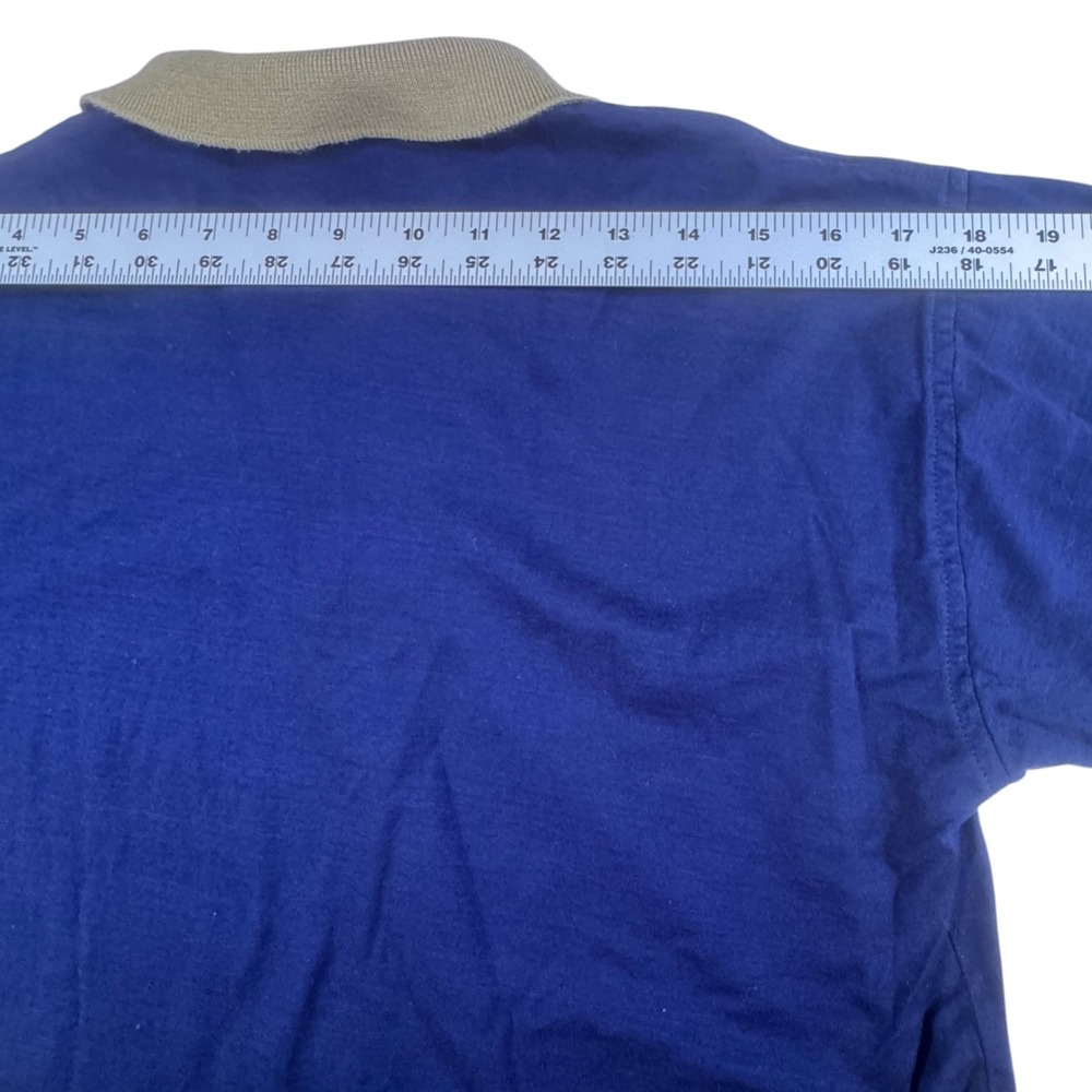 Ferrioni Collection Navy Blue Polo Shirt Mens M Plaid Tan Preppy Golf VTG 90s - Picture 5 of 12